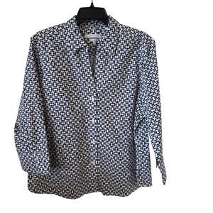 Foxcroft Womens Easy Care Geometric Print Blouse Black White Plus Size XXL